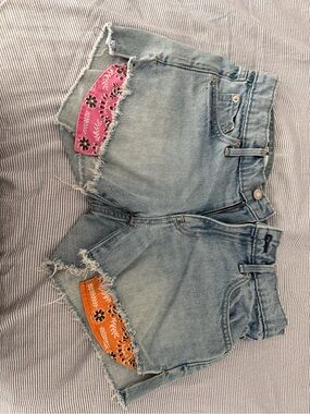 GAP Light Blue Denim Shorts with Pink and Orange Bandana Patches